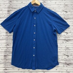Buttercloth Shirt Mens Large Blue Short Sleeve Slim Fit Icy Cotton Button Up